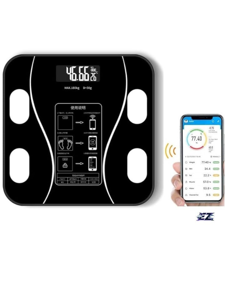 Smart Weight Scale – Body Fat Scale with Bluetooth Connectivity Wireless App Sync, Clear LCD Screen, Auto-Off Feature, Anti-Rollover, 180KG Max Capacity, Precision Sensors (Black) –Track Your Health Progress Easily and Accurately