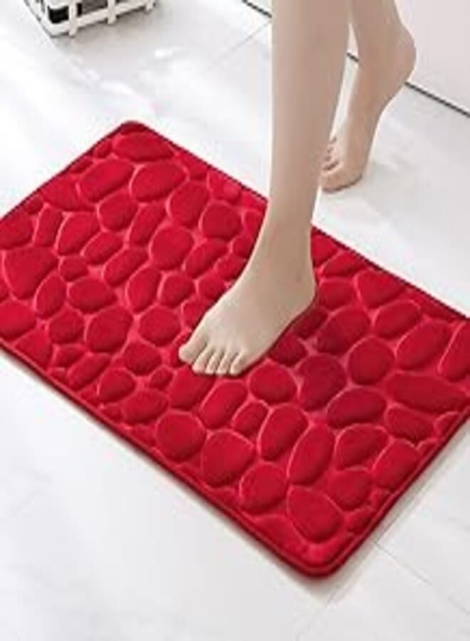 MIULEE 1 x Hall Mat in Memory Foam Hydrophilic Pebble Design Superfine Fibre Non-Slip Soft for Bathroom Bath Kitchen 40 x 60 cm Red