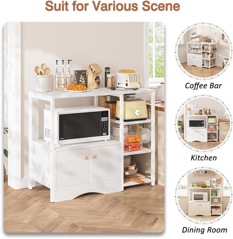 JANTENS Coffee Corner Stand,3-Shelf Coffee Bar Station,Kitchen Cabinet with 5-S Hook,Microwave Rack, Buffet Sideboard Cabinet,Kitchen Storage Stand for Living Room (White) - Image 4