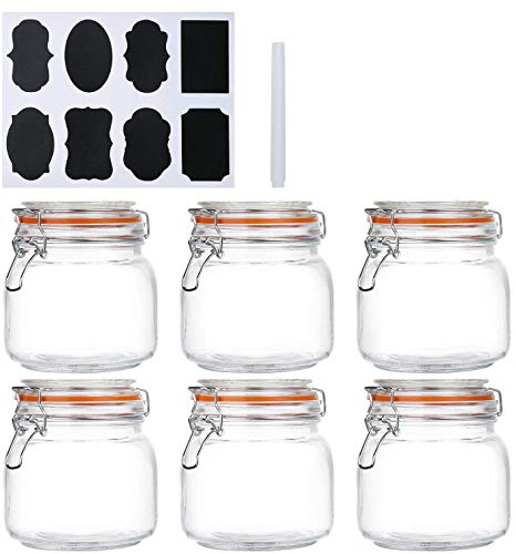 Encheng 25 oz Glass Jars With Airtight Lids And Leak Proof Rubber GasketWide Mouth Mason Jars With Hinged Lids For Kitchen Canisters 750ml Glass Storage Containers 6 Pack