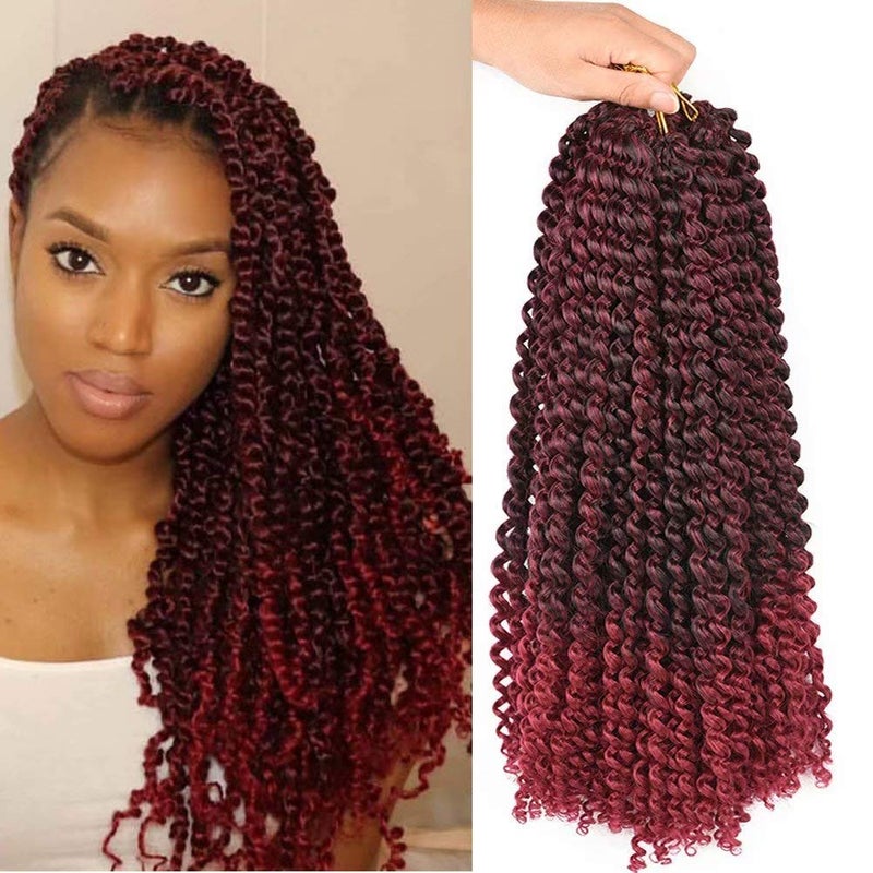 YOROSTAR 6 Packs Passion Twists Hair 18inch Ombre Burgundy Water Wave Crochet Hair for for Goddess Passion Twists Crochet Hair Synthetic Crochet Hair Extensions 18 6packs T1BBUG