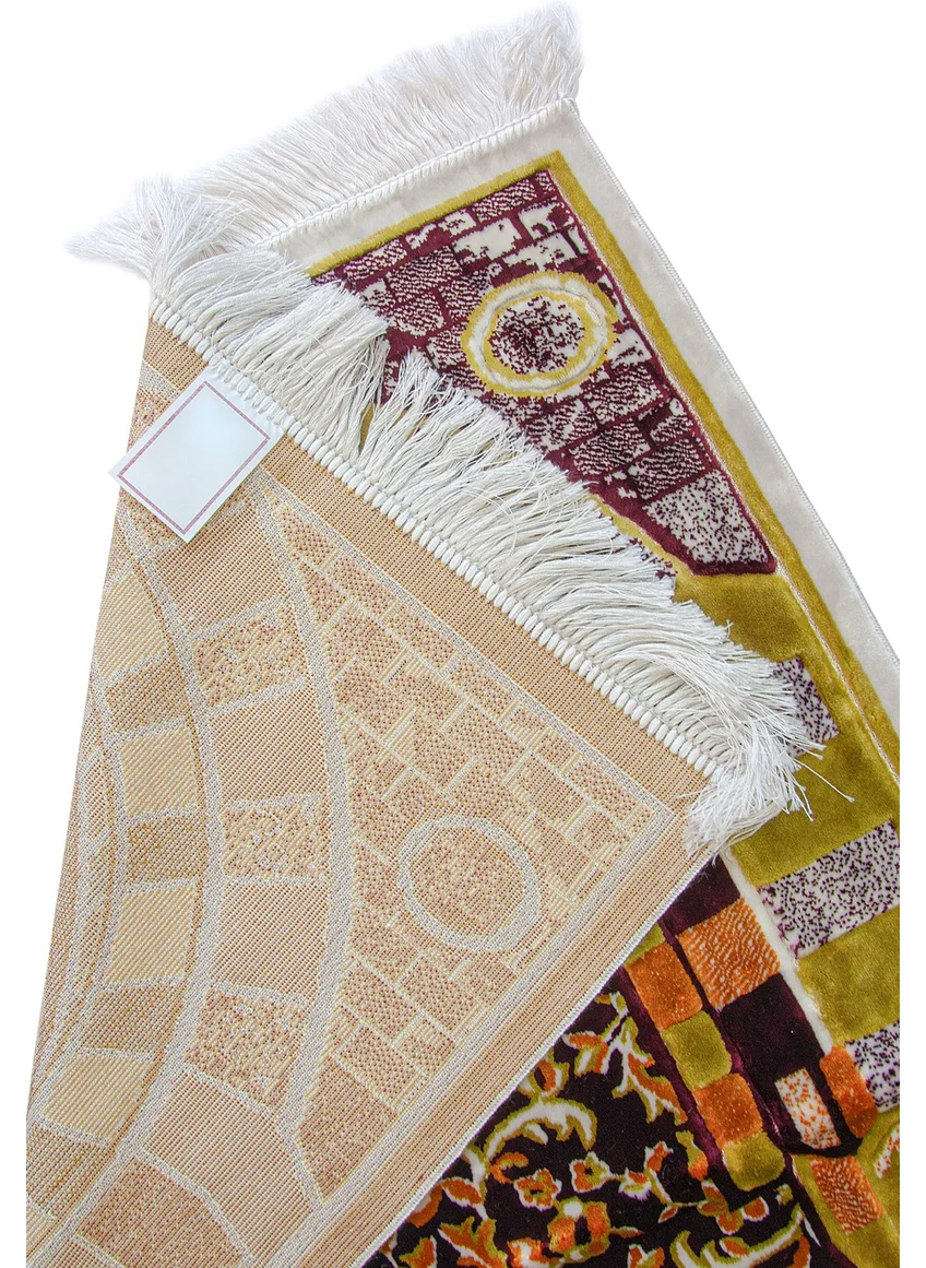 İhvan Online Ihvan Online Luxury Dowry Prayer Rug, Gift Velvet Prayer Rug Yellow