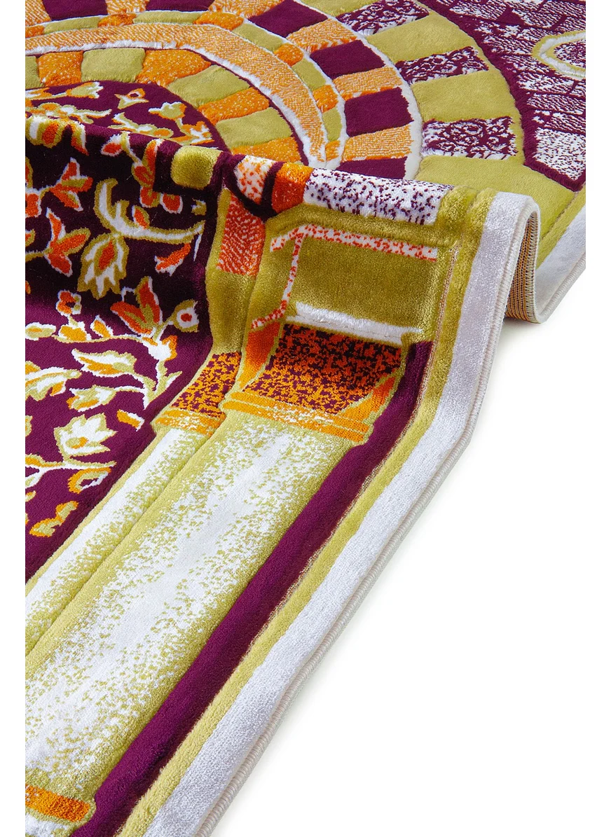İhvan Online Ihvan Online Luxury Dowry Prayer Rug, Gift Velvet Prayer Rug Yellow