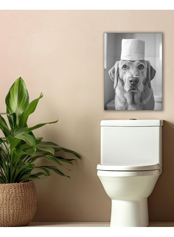 UPWOIGH Bathroom Wall Art Decor, Black and White Labrador Retriever Dog Toilet Paper Wall Art - Image 4