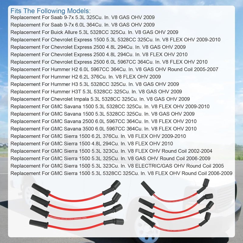 JDMSPEED 8.00mm Spark Plug Wire Set 9748HH Replacement for GMC Savana Sierra 1500 Impala Allure 9-7x Red Set of 8 - Image 3