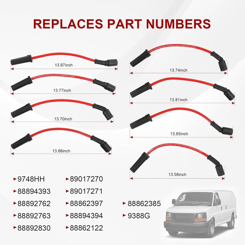 JDMSPEED 8.00mm Spark Plug Wire Set 9748HH Replacement for GMC Savana Sierra 1500 Impala Allure 9-7x Red Set of 8 - Image 2