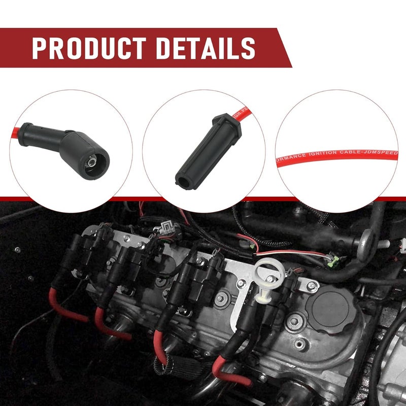JDMSPEED 8.00mm Spark Plug Wire Set 9748HH Replacement for GMC Savana Sierra 1500 Impala Allure 9-7x Red Set of 8 - Image 4