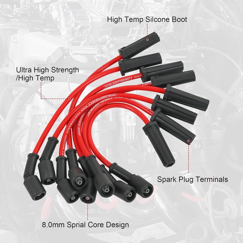 JDMSPEED 8.00mm Spark Plug Wire Set 9748HH Replacement for GMC Savana Sierra 1500 Impala Allure 9-7x Red Set of 8 - Image 5