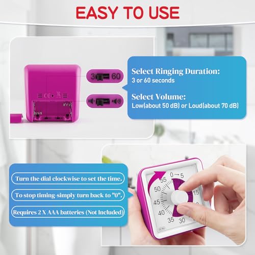 Secura 60-Minute Visual Timer, Classroom Timer, Countdown Timer for Kids and Adults, Time Management Tool for Teaching (Violet & Violet) - Image 2