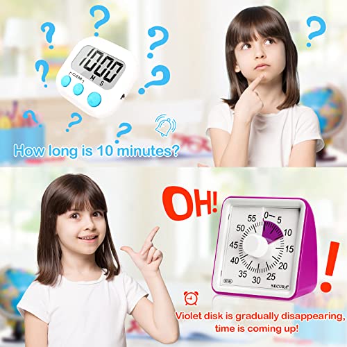 Secura 60-Minute Visual Timer, Classroom Timer, Countdown Timer for Kids and Adults, Time Management Tool for Teaching (Violet & Violet) - Image 3