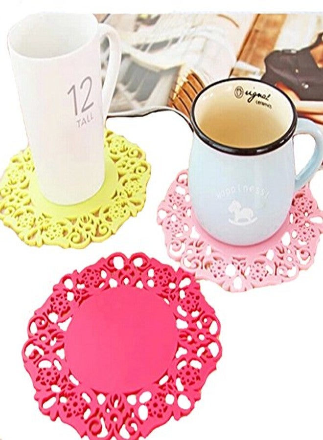 Futaba Lace Flower Silicone Coaster Coffee Cup Placement Mat - Pack of 3 - Image 1
