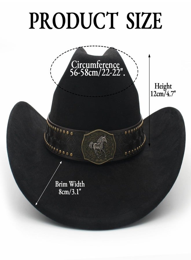 LIDHAY Western Cowboy Hat for Men Women,Classic Cowgirl Hats Cattleman Suede Cowboys Hats with Horse Bolo Tie YZDJP126 Black - Image 4