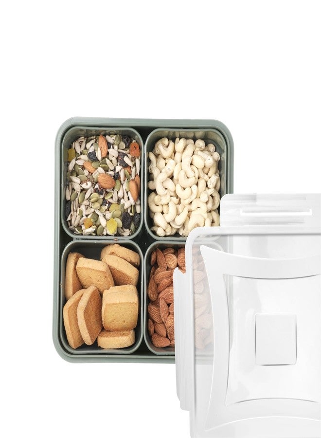 JAYPEE Nutrix Plastic Airtight Serving Dry Fruit Container Set of 4-1600 ml with Square Box Removable Container Leakproof with Silicon Seal Transparent Dry Food Box Diwali Gift Pack, Green - Image 1