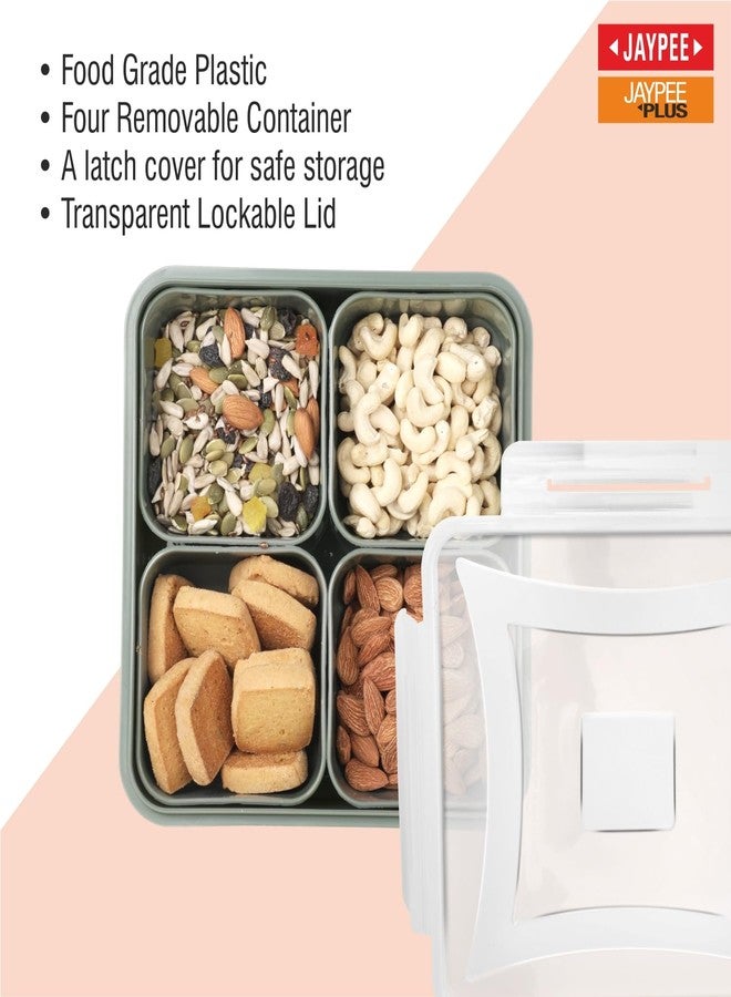 JAYPEE Nutrix Plastic Airtight Serving Dry Fruit Container Set of 4-1600 ml with Square Box Removable Container Leakproof with Silicon Seal Transparent Dry Food Box Diwali Gift Pack, Green - Image 5