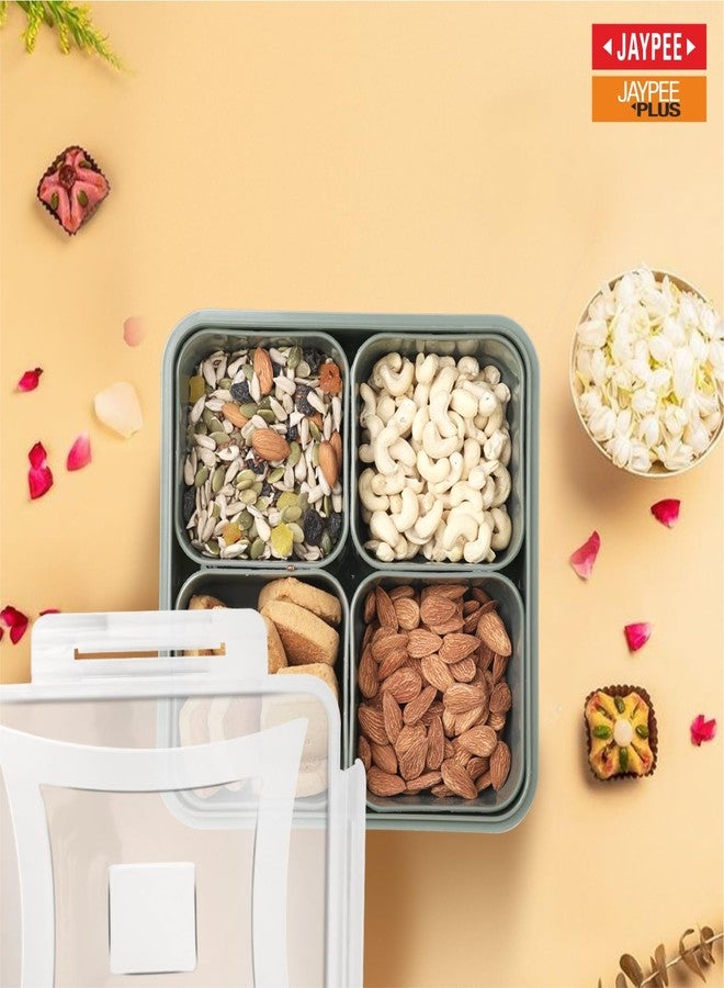 JAYPEE Nutrix Plastic Airtight Serving Dry Fruit Container Set of 4-1600 ml with Square Box Removable Container Leakproof with Silicon Seal Transparent Dry Food Box Diwali Gift Pack, Green - Image 3