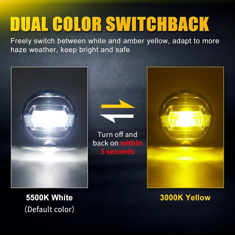 SUPAREE LED Fog Lights with Switchback Dual Color White/Yellow for Tacoma, Tundra, Solara, Sequoia - 2 Pack - Image 3