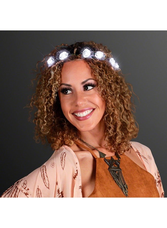 FlashingBlinkyLights تاج رأس من زهور الورد الأبيض المتوهج مع أضواء LED - Image 1