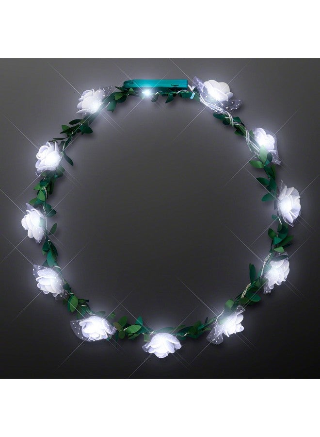 FlashingBlinkyLights تاج رأس من زهور الورد الأبيض المتوهج مع أضواء LED - Image 4