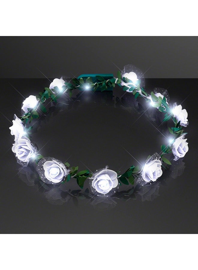 FlashingBlinkyLights تاج رأس من زهور الورد الأبيض المتوهج مع أضواء LED - Image 3