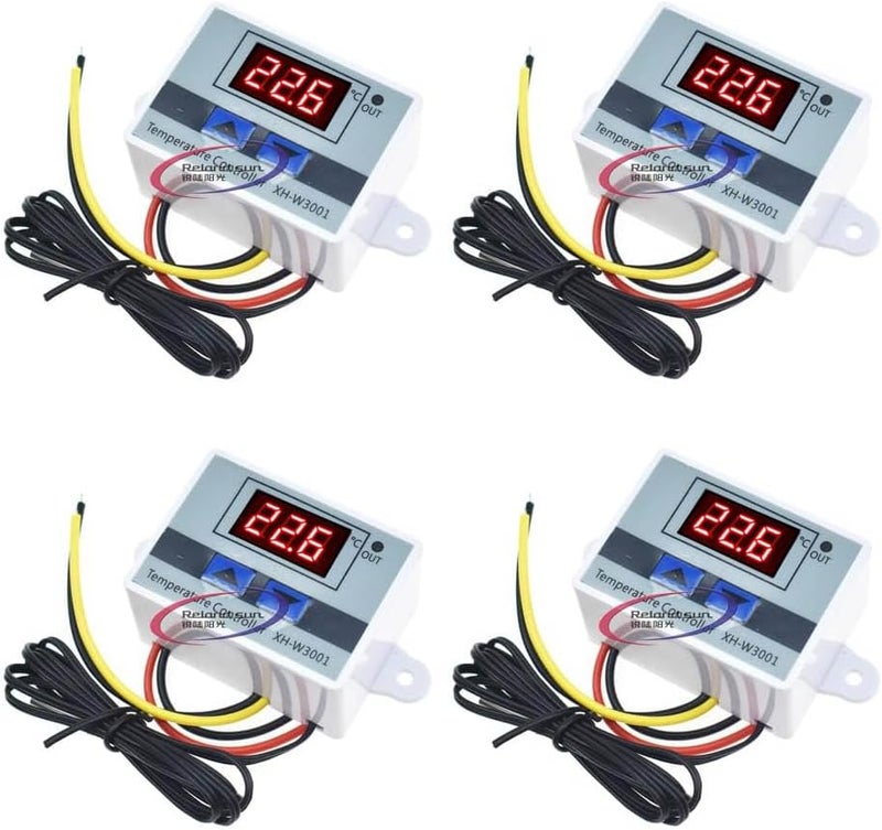 Senzooe 4 قطع XH-W3001 جهاز تحكم رقمي في درجة الحرارة عرض منظم حرارة مع مجسات ثرمستور مسبار درجة الحرارة (12 فولت) - Image 1