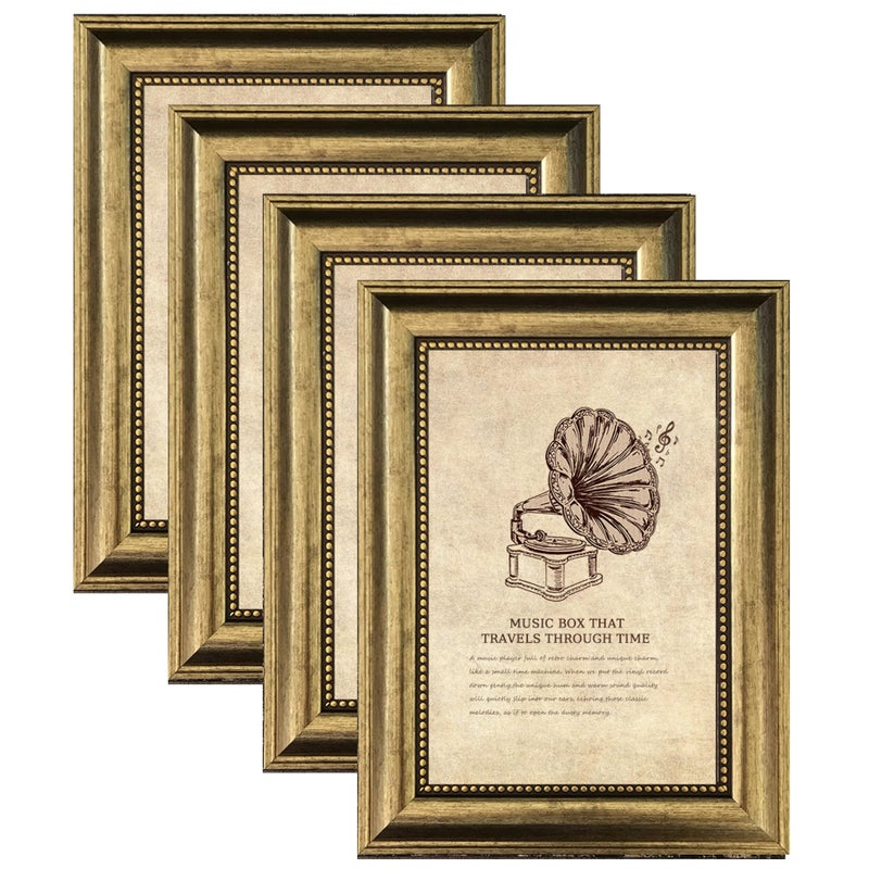 TKYGU 5x7 Picture Frame with Real Glass 4 set Ornate Vintage Picture Frames for Wall or Tabletop Display Gold 5 x 7 Frame for Wall home best gift