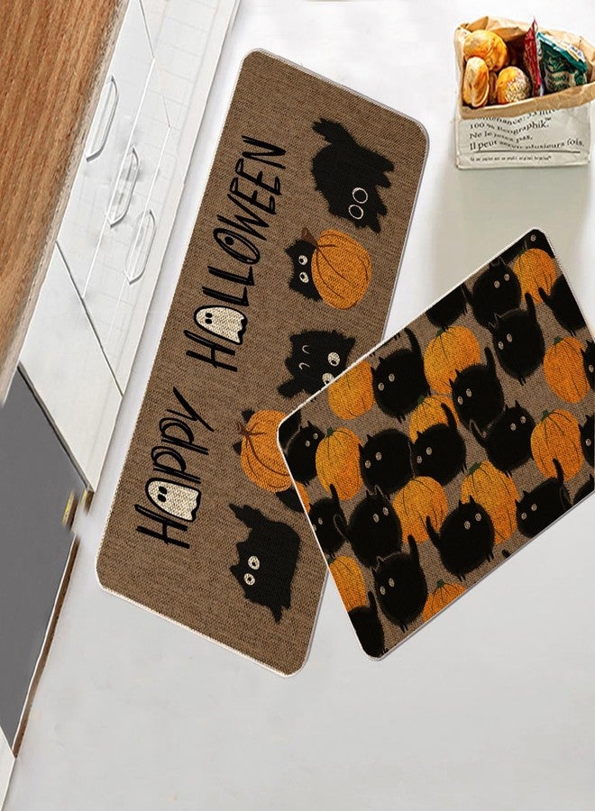 GAGEC Halloween Kitchen Mat Set of 2, Black Cat Pumpkins Kitchen Rug, Halloween Farmhouse Party Floor Mat for Home Kitchen Decorations - 17x27 and 17x47 Inch - Image 5