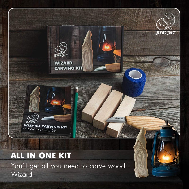 BeaverCraft Whittling Kit for Beginners, Wood Carving Kit for Beginners - Wood Carving Tools Woodworking Kit for Adults and Teens - Whittling Knife Kit with Wood Blocks - Wood Carving Set DIY03 Wizard - Image 2