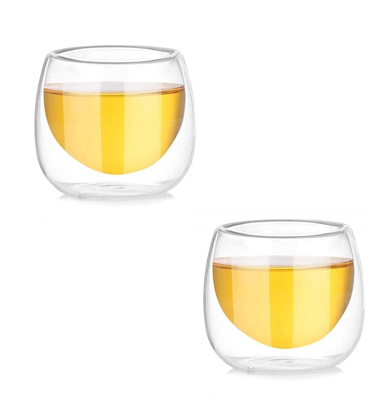 Baskety Double Wall Glass Tea Cups Set, Borosilicate Glass Cup for Tea or Coffee, Juice (Pack of 2) - Image 1