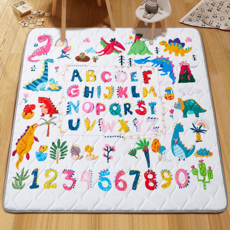 TreeBud Baby Play Mat - Thicken 71x59 Inch Soft Foam Crawling Mat for Playpen & Floor, Non-Slip Waterproof Playmats for Infants & Toddlers, Portable Foldable & Machine Washable, Dinosaur & Letters - Image 2