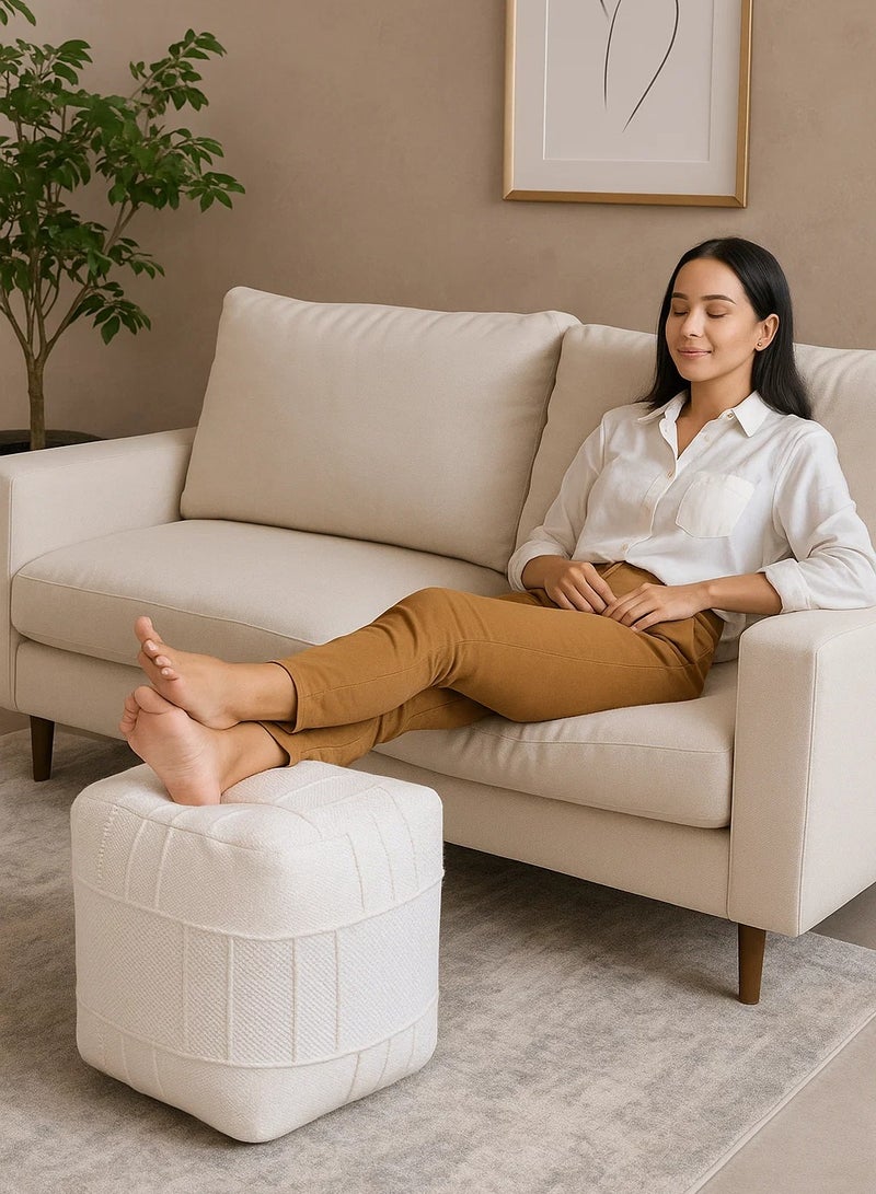 لوفت باييرا، بوف  مربع، 40×40×40 سم، قماش، عاجي - Image 1