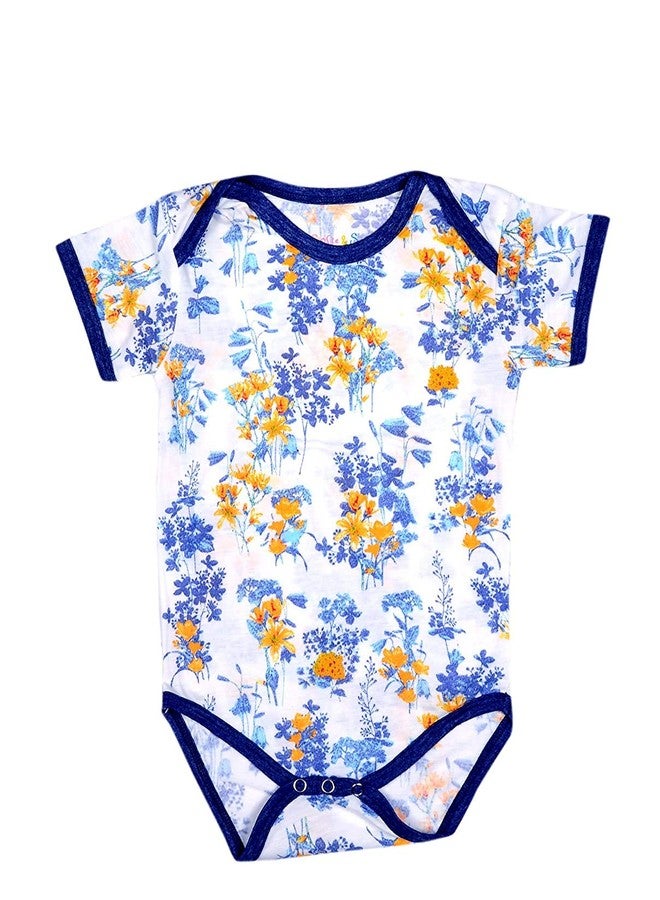 Sofie & Sam Premium Cotton 1 Pc Baby Romper Half Sleeves (9-12) Months - Floral/Blue - Image 1