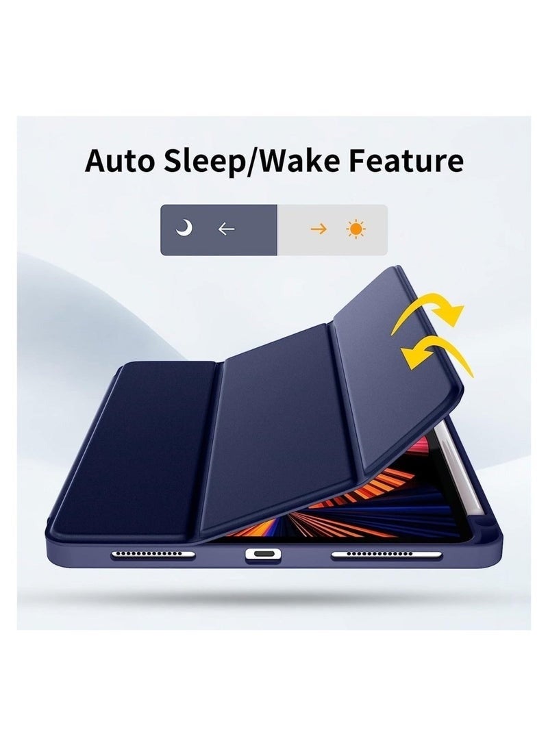 مجيد جراب iPad 11 Pro 2022، الجيل الرابع 2021، الجيل الثالث 2020، الجيل الثاني مع حامل قلم، جراب iPad ذكي يدعم Touch ID وخاصية التشغيل/الإيقاف التلقائي مع شحن تلقائي لقلم الجيل الثاني (أزرق داكن) - Image 4