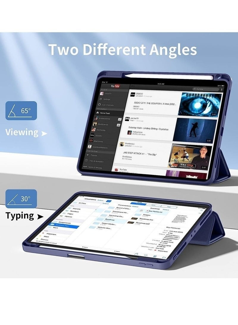 مجيد جراب iPad 11 Pro 2022، الجيل الرابع 2021، الجيل الثالث 2020، الجيل الثاني مع حامل قلم، جراب iPad ذكي يدعم Touch ID وخاصية التشغيل/الإيقاف التلقائي مع شحن تلقائي لقلم الجيل الثاني (أزرق داكن) - Image 2