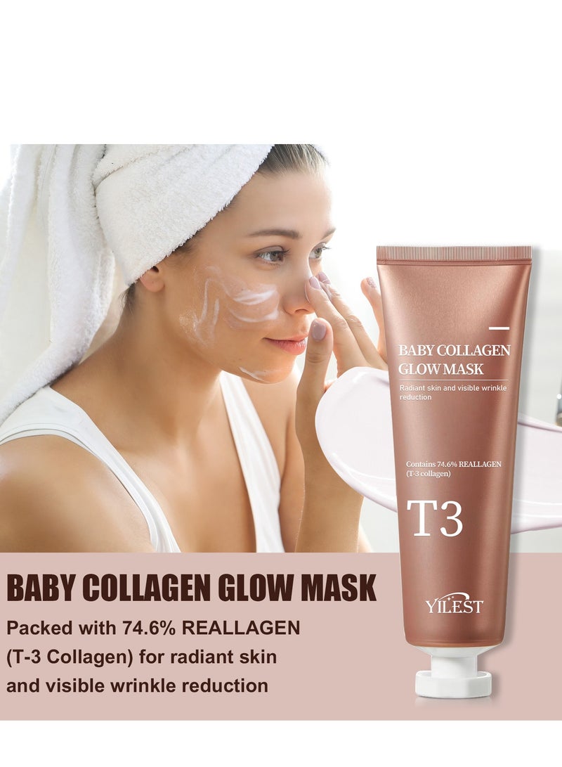 ييلست قناع T3 Collagen Pestlo، قناع Baby Collagen Glow، قناع تقشير T3 Collagen، قناع شد المسام للعناية بالبشرة المضادة للتجاعيد، قناع لف الكولاجين، شد مرونة الجلد (70 مل) - Image 3