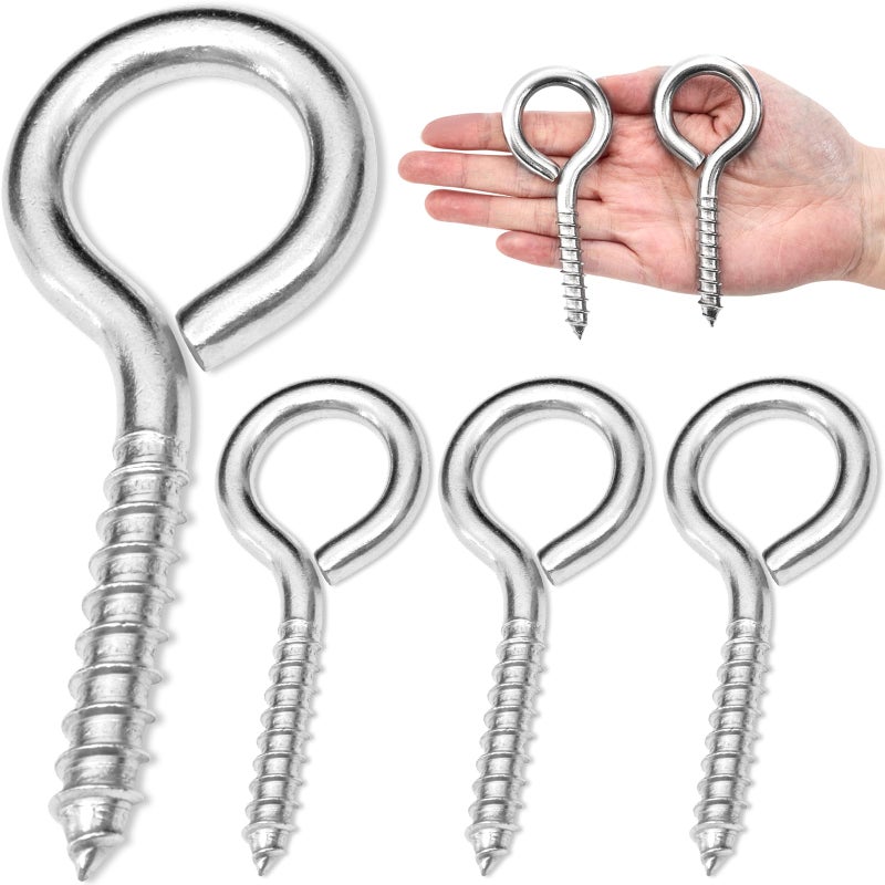 ACCZIO 4PCS 4 inches Screw Eyes M8 304 Stainless Steel Eye Screws, Heavy Duty Screw, Eye Hooks Screw Eye Bolts Eye Hooks Screw, Indoor & Outdoor Uses (4, M8-4inch) - Image 1