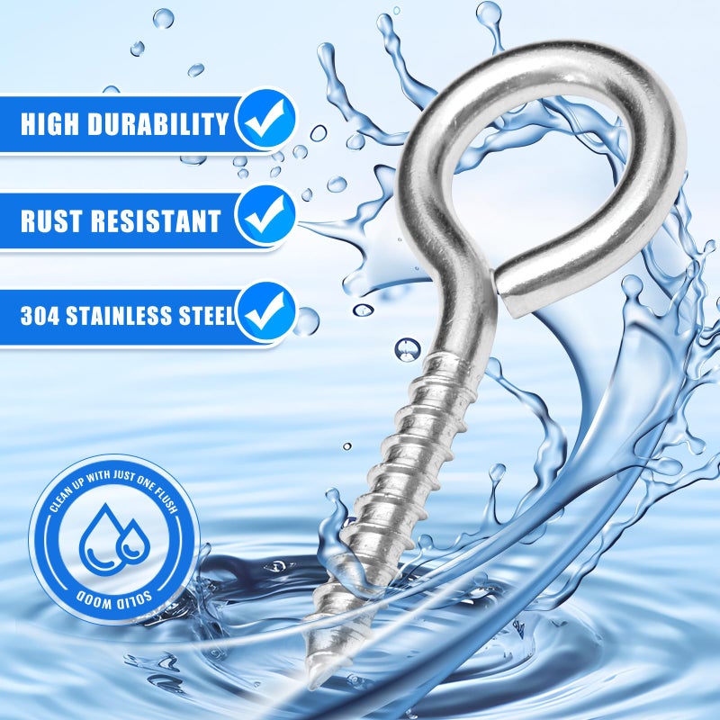 ACCZIO 4PCS 4 inches Screw Eyes M8 304 Stainless Steel Eye Screws, Heavy Duty Screw, Eye Hooks Screw Eye Bolts Eye Hooks Screw, Indoor & Outdoor Uses (4, M8-4inch) - Image 4