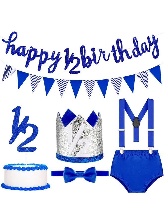 Epakh مجموعة لافتات عيد الميلاد السعيد اللامع 6 أشهر، لافتات عيد الميلاد السعيد 1/2، لافتة علم مثلثة لعيد الميلاد السعيد 1/2، توبر كيك 1/2، تاج عيد الميلاد، قبعة، ربطة عنق (أزرق) - Image 1