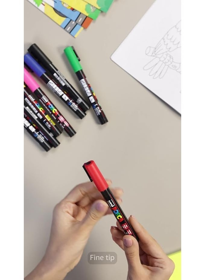 Posca Paint Marker Pen - PC-3M Fine Tip 0.9-1.3 mm, 8 Colors - Image 2