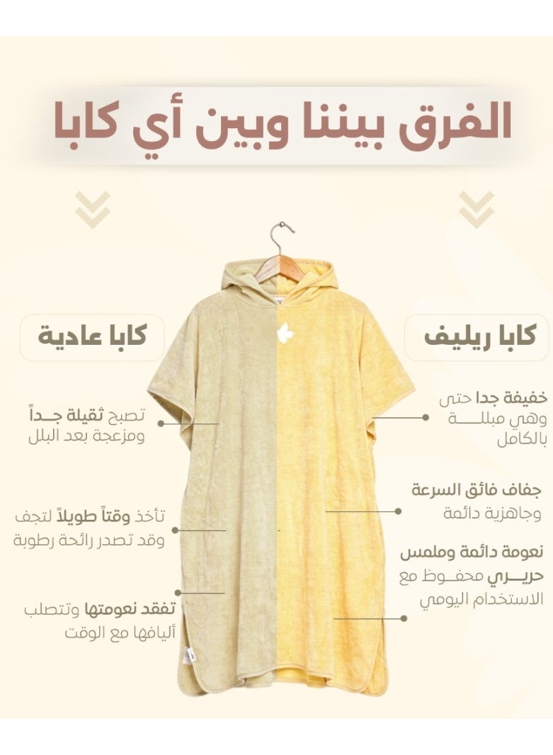 Relef Unisex Bathrobe Cappa Style with Hood, Quick-Dry Microfiber Coral Fleece, Yellow, Size 90×110cm - Image 4