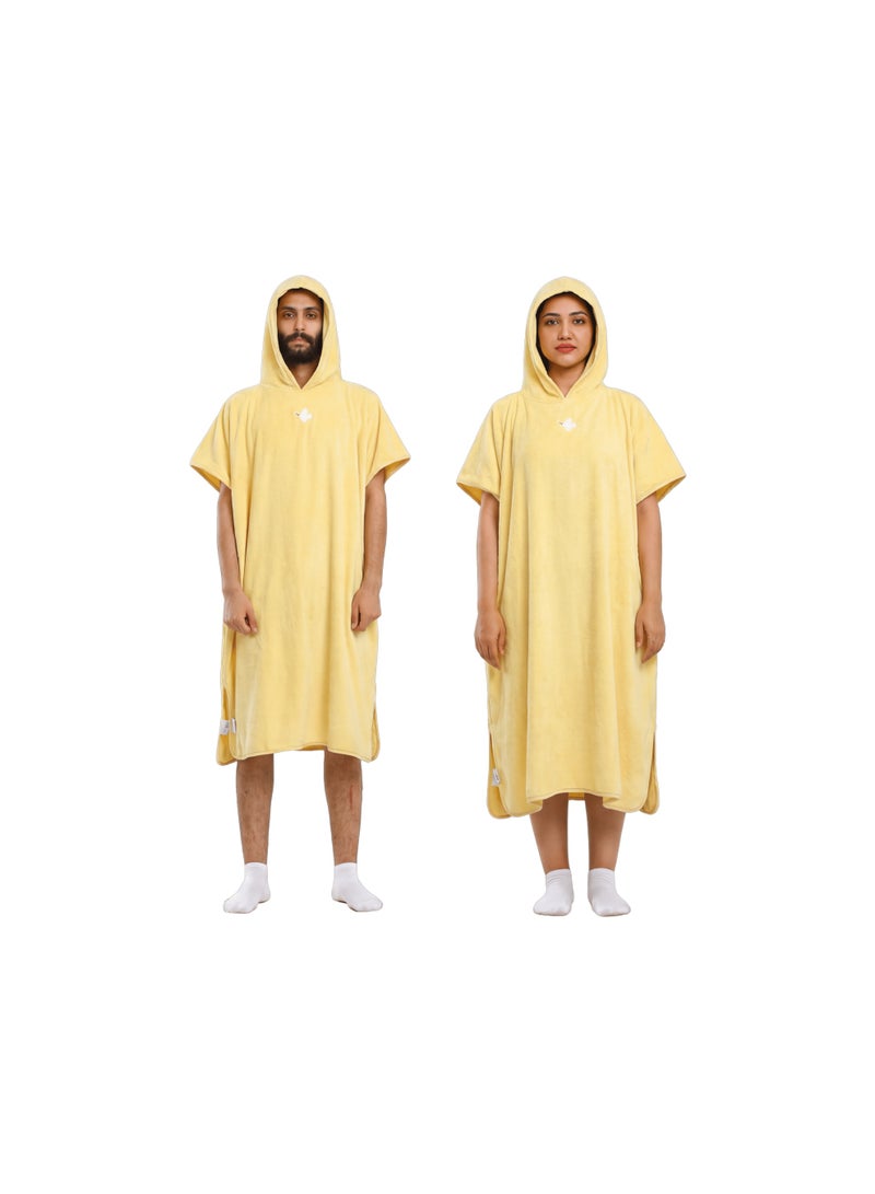 Relef Unisex Bathrobe Cappa Style with Hood, Quick-Dry Microfiber Coral Fleece, Yellow, Size 90×110cm - Image 2