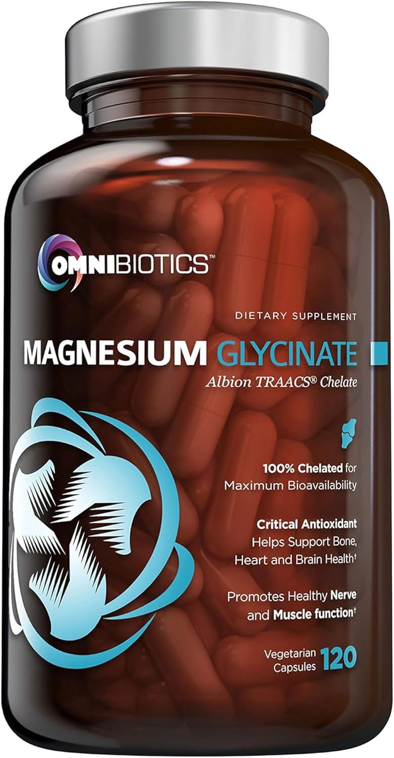 OmniBiotics Magnesium Glycinate 200mg with Superior Absorption  Magnesium Supplement with 100 Pure Albion TRAACS Bisglycinate Chelate for Sleep Heart Health Nerves  Muscles  NonGMO 120 Vegan Capsules - Image 1