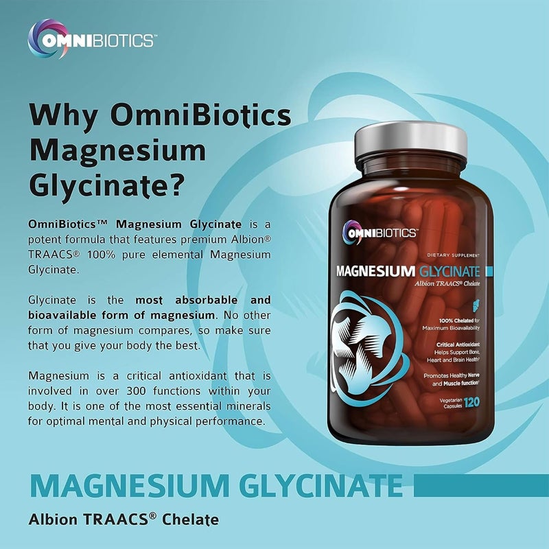 OmniBiotics Magnesium Glycinate 200mg with Superior Absorption  Magnesium Supplement with 100 Pure Albion TRAACS Bisglycinate Chelate for Sleep Heart Health Nerves  Muscles  NonGMO 120 Vegan Capsules - Image 5
