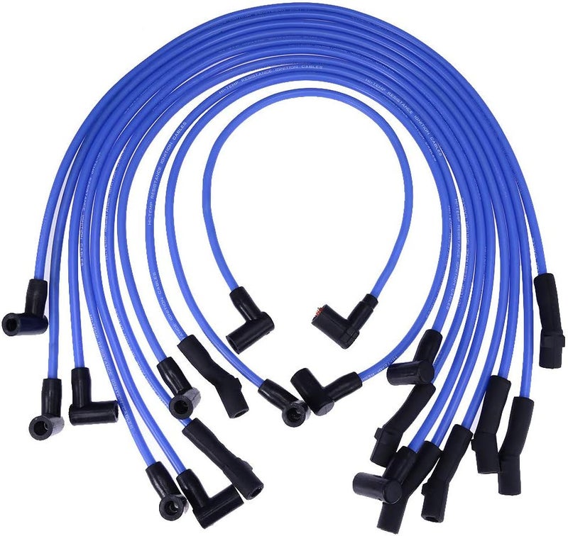 Anxingo New Racing 9mm BLUE Spark Plug Wire Set Ignition Wire Set Replacement for Ford F-150 F150 Mustang 5.0L 5.8L, SBF 302 - Image 1