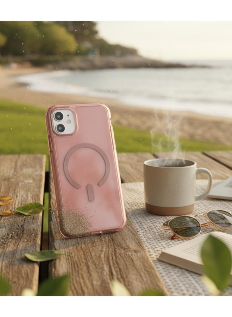 جراب لموبايل ايفون 11 ماج سيف  يدعم الشحن اللاسلكي المغناطيسي، حماية ضد الصدمات، مقاوم للخدش لموبايل iPhone 11 - وردى - Image 3