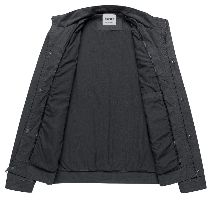 Pursky Men's Military Utility Jacket Outdoor Lightweight Cotton fashion Bomber Coat Grey 2XL - Image 4