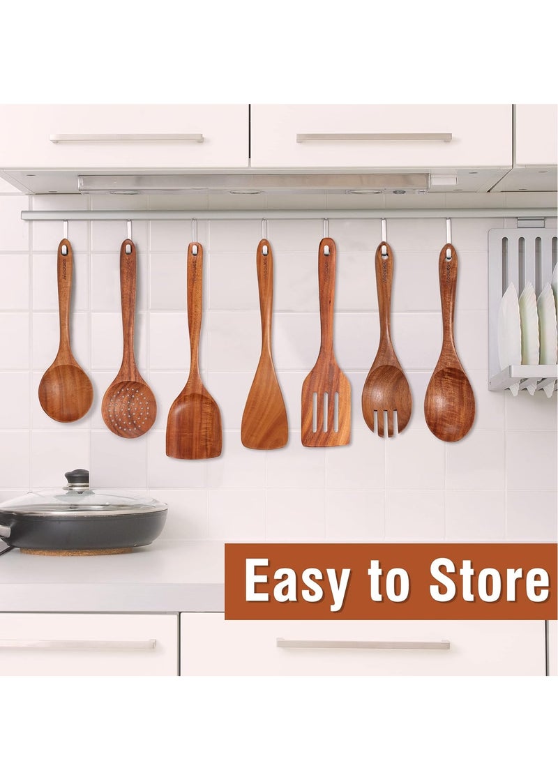 Arabest 9 Piece Natural Teak Wooden Kitchen Utensil Set with Spoon Rest, Comfort Grip Cooking Spoons and Utensils Holder, Non-Stick Wooden Spoons for Cooking, Kitchen Gift Set - Image 3