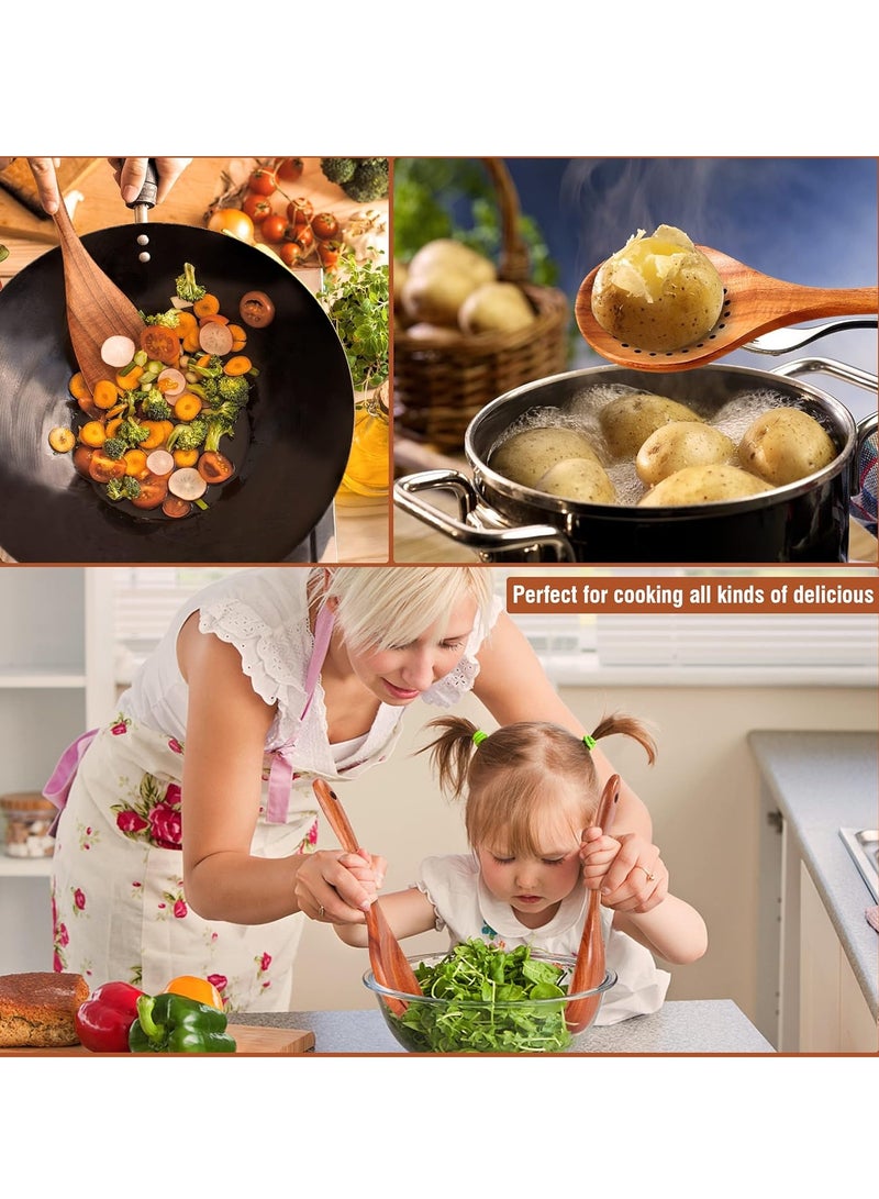 Arabest 9 Piece Natural Teak Wooden Kitchen Utensil Set with Spoon Rest, Comfort Grip Cooking Spoons and Utensils Holder, Non-Stick Wooden Spoons for Cooking, Kitchen Gift Set - Image 5