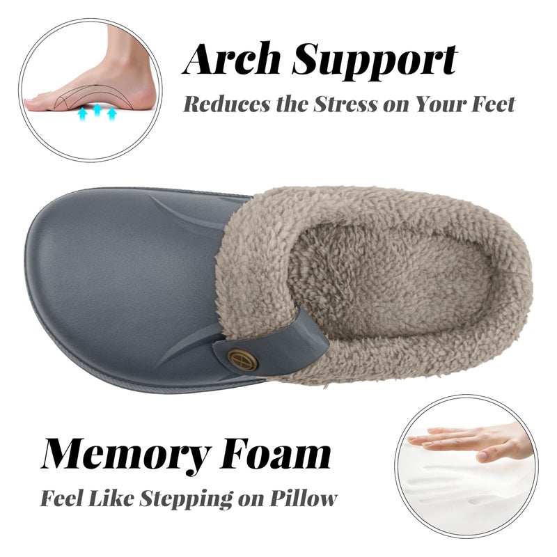 ChayChax Women and Men Fur Lined Clogs Memory Foam Warm Fuzzy Slippers Winter Waterproof Indoor Outdoor Slipper, Grey, 8.5-9 Women/7.5-8 Men - Image 4