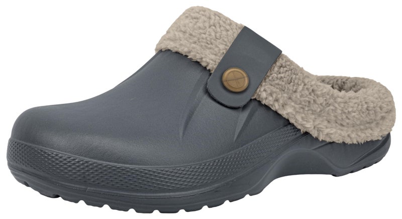 ChayChax Women and Men Fur Lined Clogs Memory Foam Warm Fuzzy Slippers Winter Waterproof Indoor Outdoor Slipper, Grey, 8.5-9 Women/7.5-8 Men - Image 1