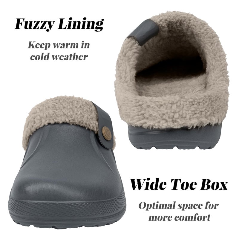 ChayChax Women and Men Fur Lined Clogs Memory Foam Warm Fuzzy Slippers Winter Waterproof Indoor Outdoor Slipper, Grey, 8.5-9 Women/7.5-8 Men - Image 5
